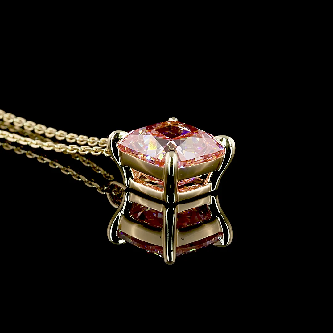 3.56 Cts 14k Yellow Gold Cushion Brilliant Shape Solitaire Pendant - Image 2