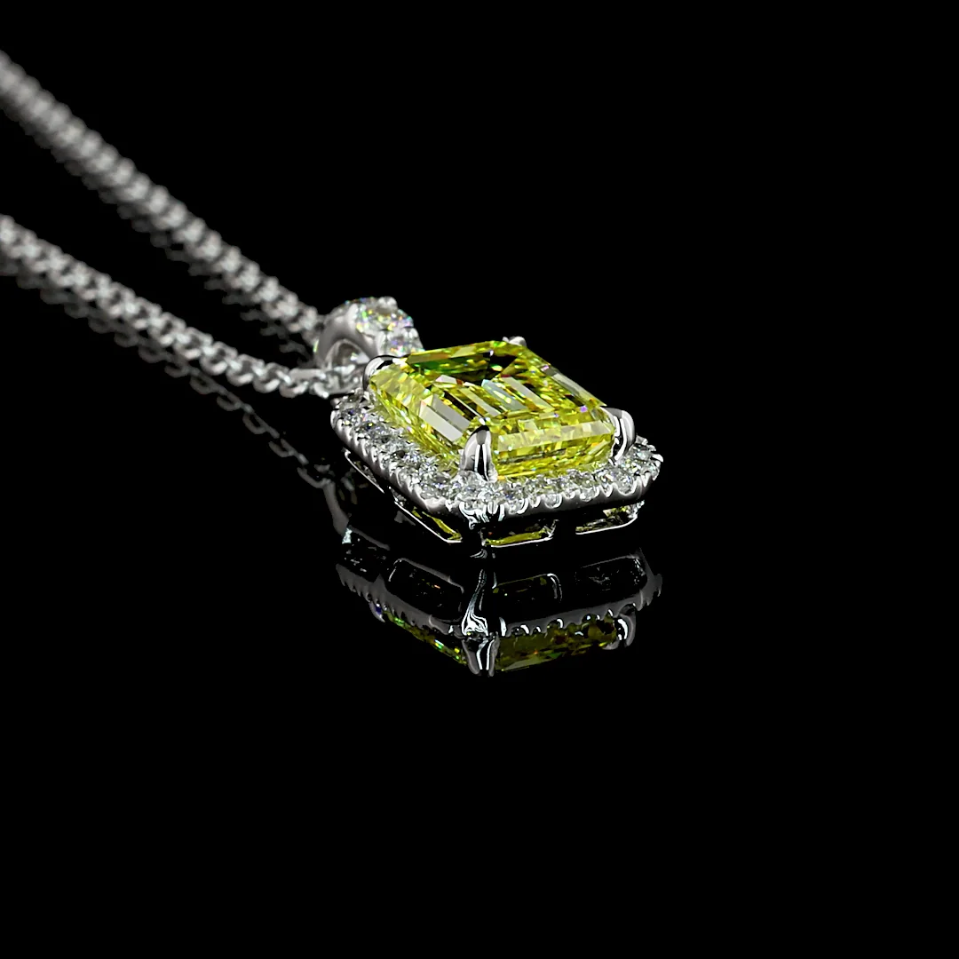 1.27 Cts 14k White Gold Emerald Shape Halo Pendant - Image 2