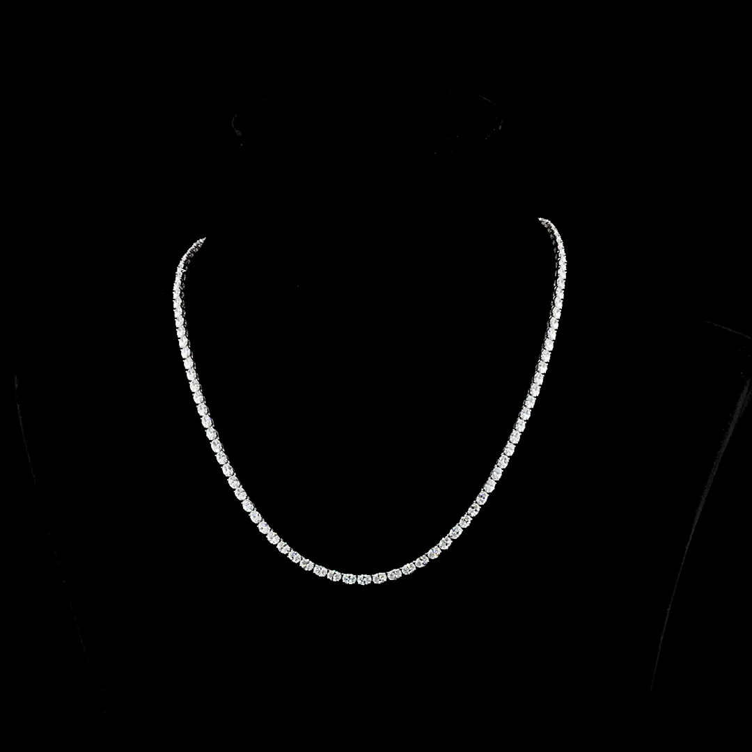 11.8 Cts 18k White Gold Oval Shape Tennis Necklace - Video