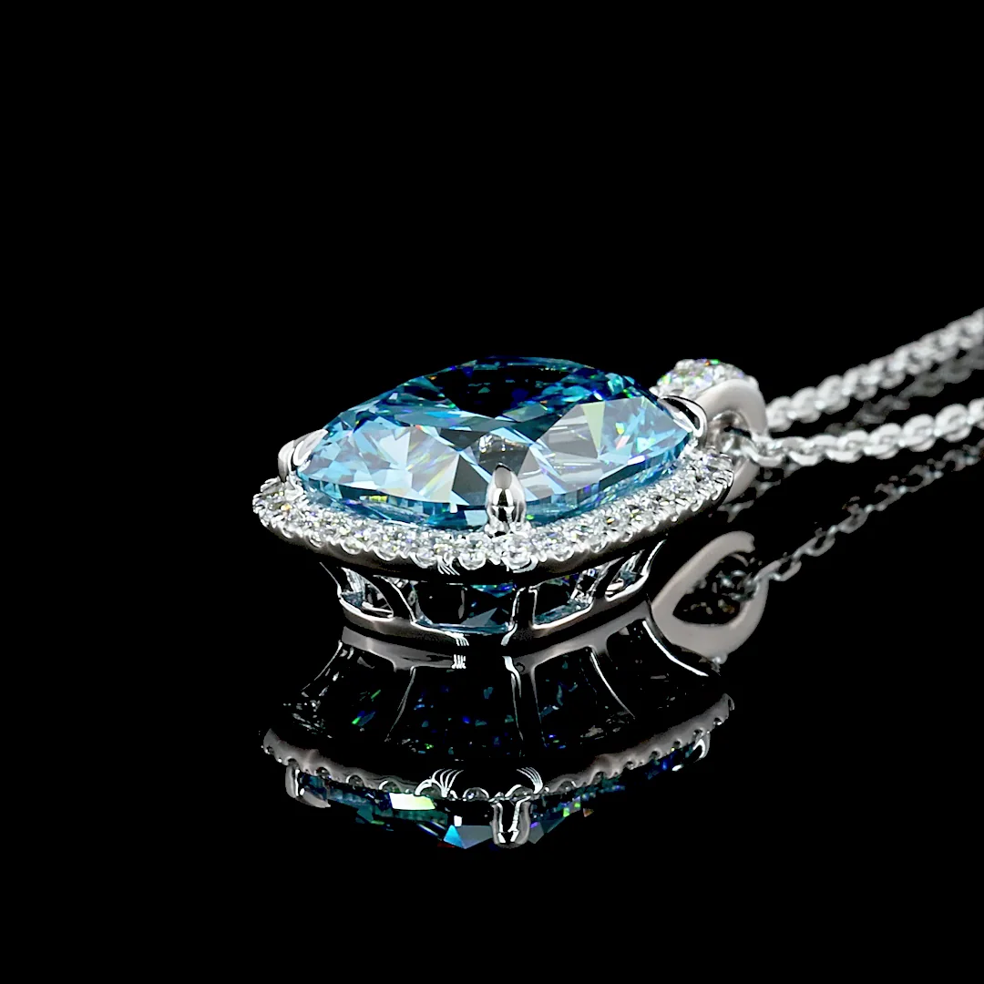 4.32 Cts 14k White Gold Cushion Brilliant Shape Halo Pendant - Image 4