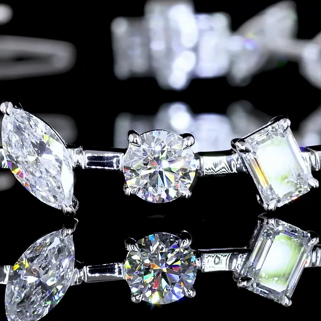 6.1 Cts 14k White Gold Mix Shape Station Bracelet - Image 2