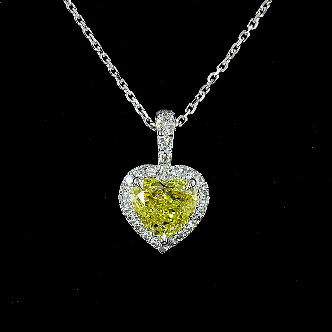 1.27 Cts 14k White Gold Heart Shape Halo Pendant - Image 3