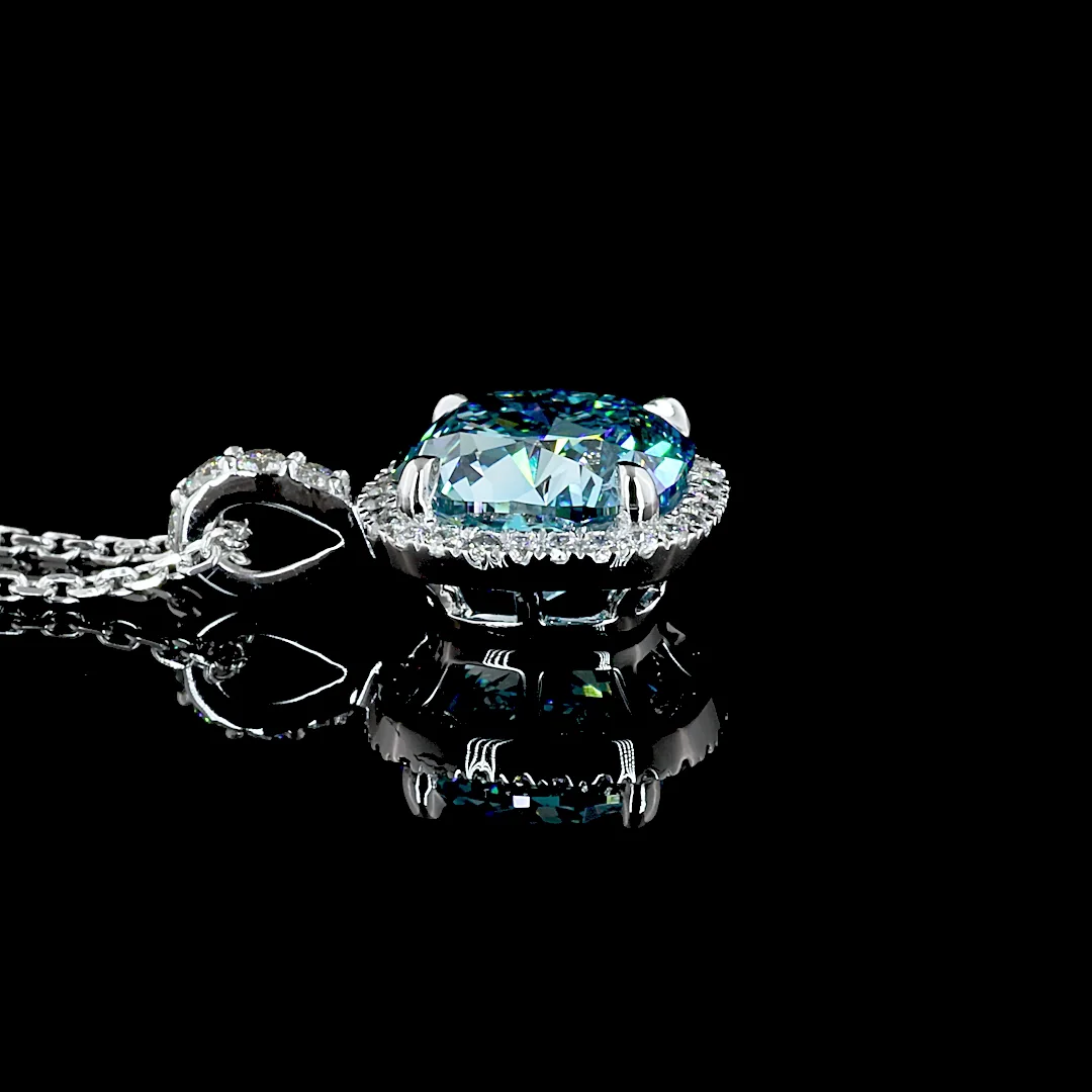 2.95 Cts 14k White Gold Cushion Modified Shape Halo Pendant - Image 2