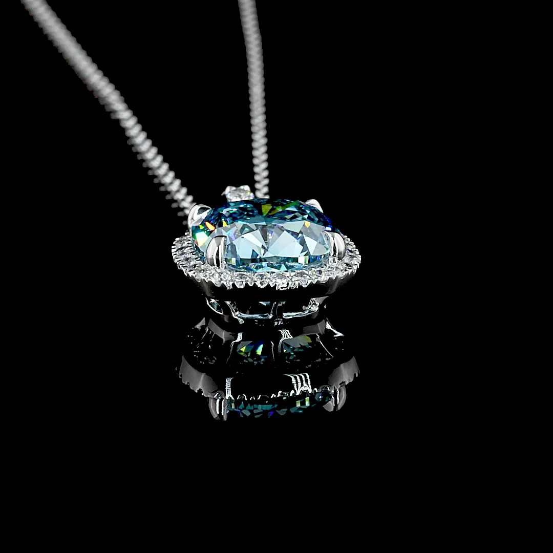 2.95 Cts 14k White Gold Cushion Modified Shape Halo Pendant - Image 4