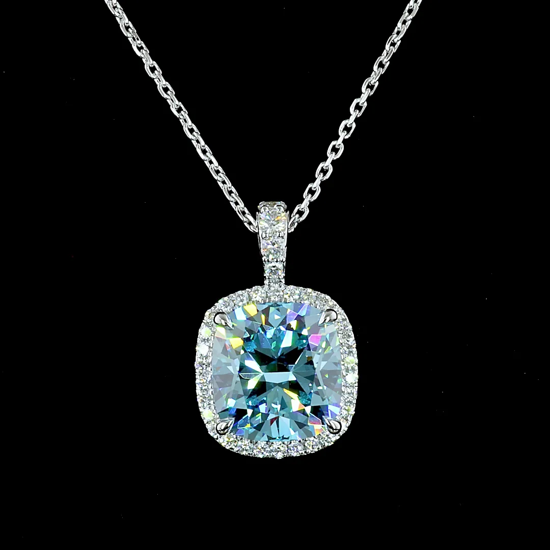 3.46 Cts 14k White Gold Cushion Modified Shape Halo Pendant - Image 3