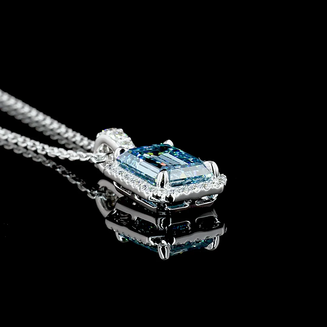 1.73 Cts 14k White Gold Emerald Shape Halo Pendant - Image 2