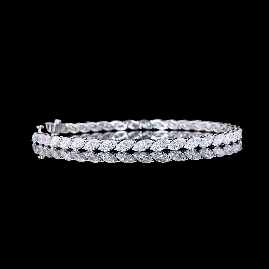 7.56 Cts 14k White Gold Marquise Shape Tennis Bracelet - Video
