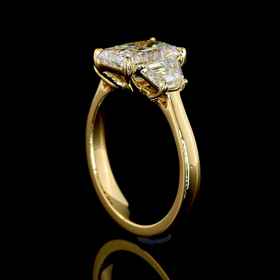 2.23 Cts 14k Yellow Gold Radiant Shape 3 Stones Ring - Image 2