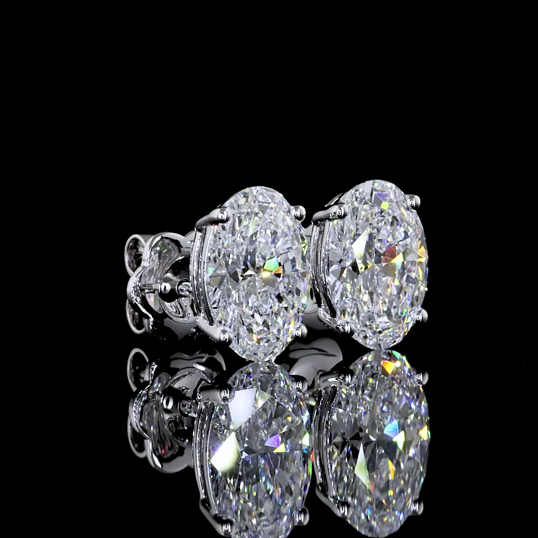 3.42 Cts 14k White Gold Oval Shape Studs Earring - Video