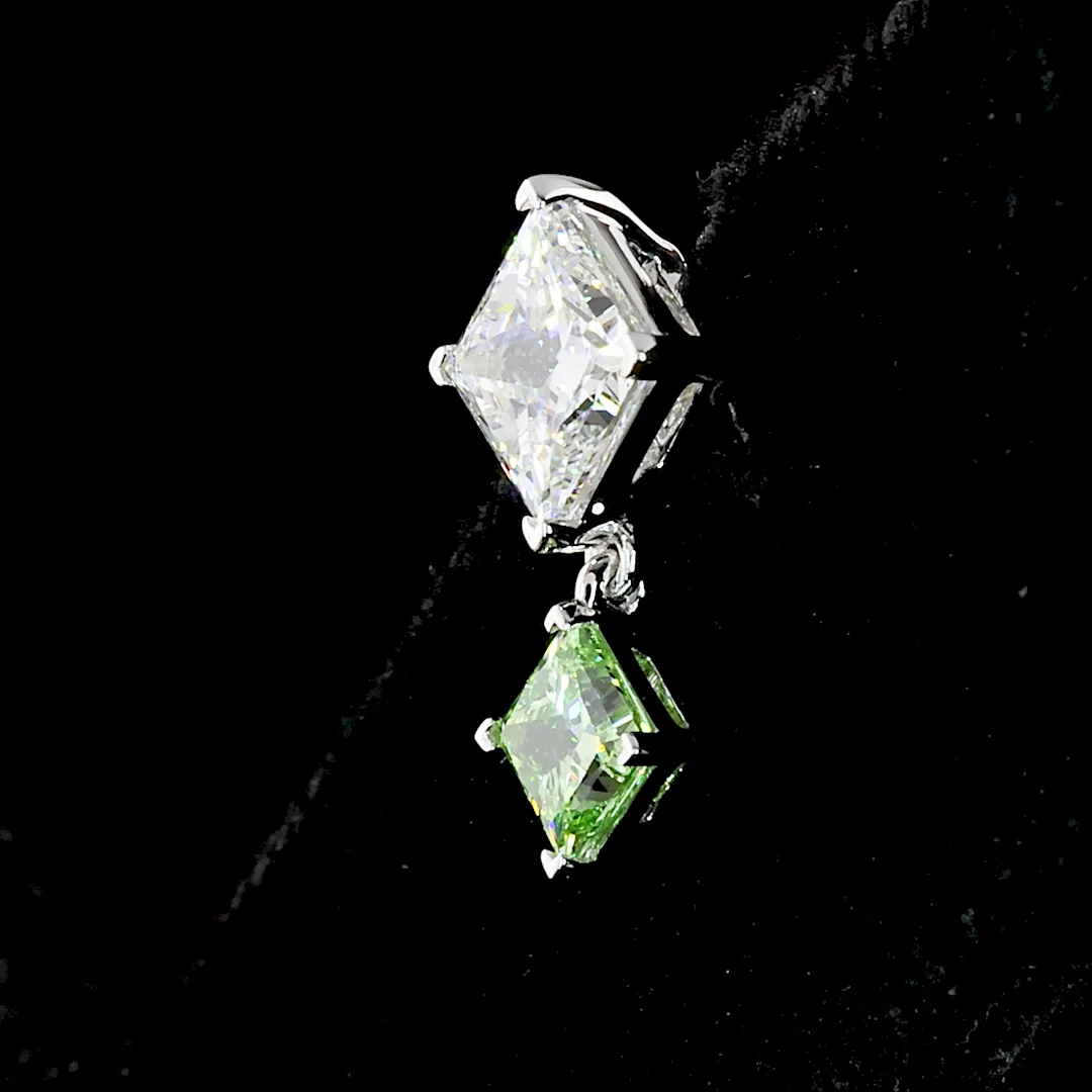 1.77 Cts 14k White Gold Princess Shape Hanging Earring - Image 4