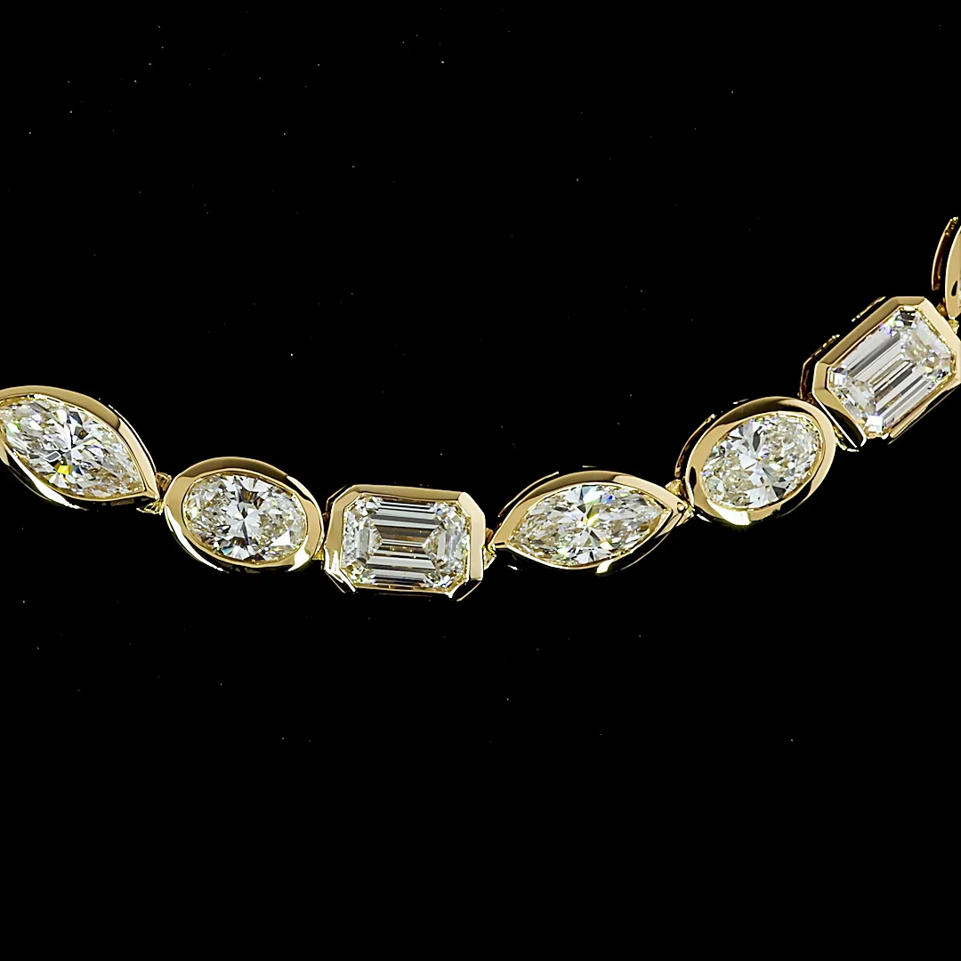 16.57 Cts 18k Yellow Gold Mix Shape Tennis Necklace - Image 2