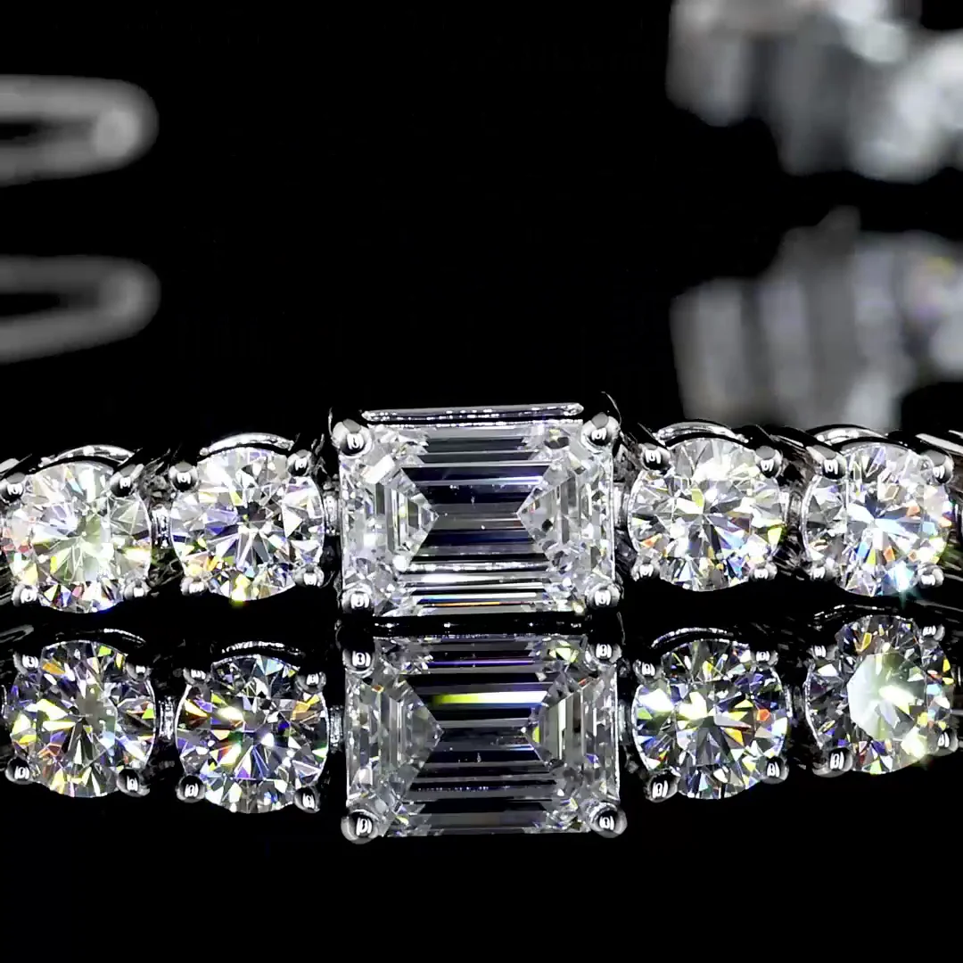5.46 Cts 14k White Gold Emerald Shape Station Line Tennis Bracelet - Image 2