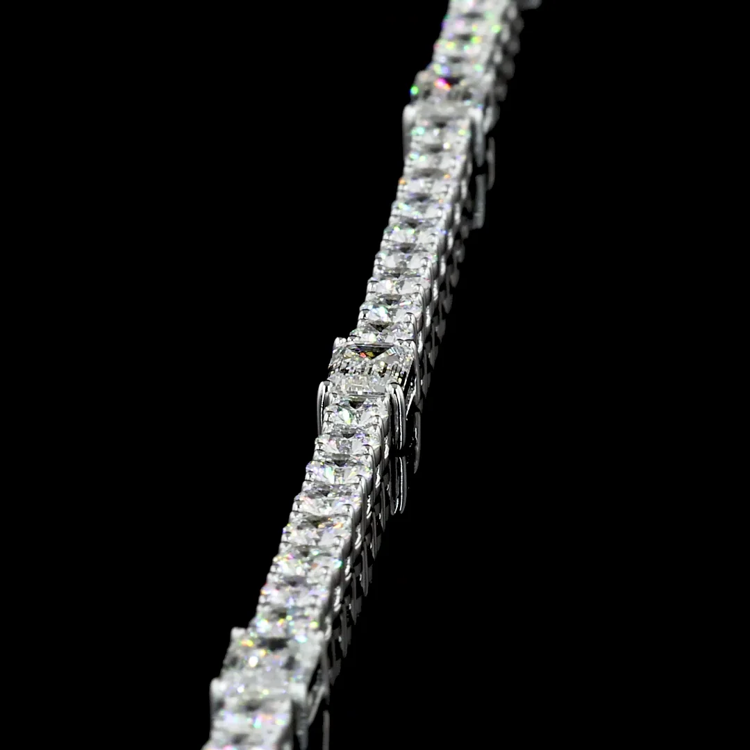 5.46 Cts 14k White Gold Emerald Shape Station Line Tennis Bracelet - Image 3