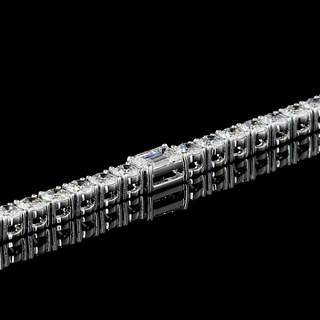 5.46 Cts 14k White Gold Emerald Shape Station Line Tennis Bracelet - Image 4