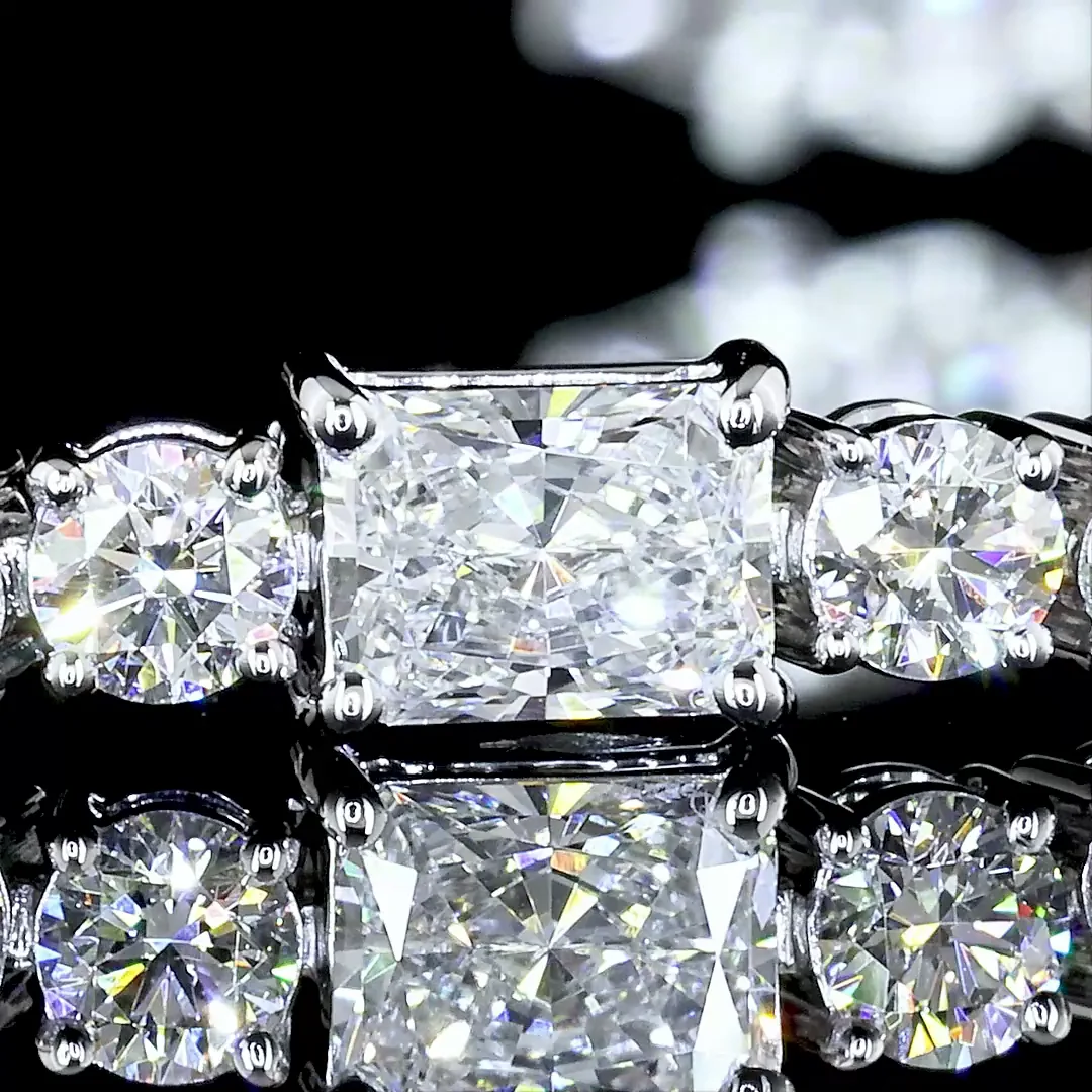 5.65 Cts 14k White Gold Radiant Shape Station Line Tennis Bracelet - Image 2