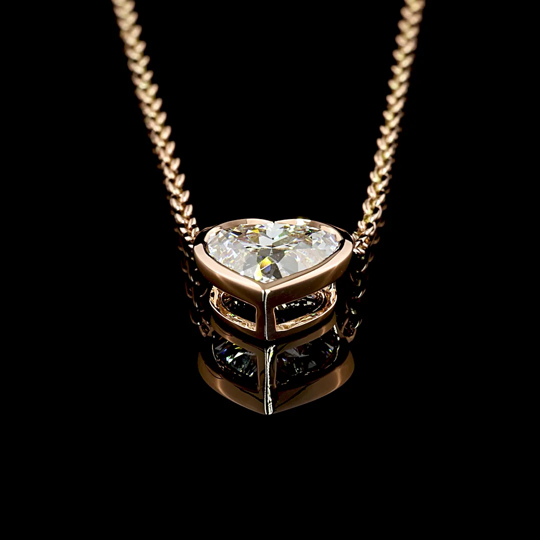 1.57 Cts 14k Rose Gold Heart Shape Solitaire Pendant - Image 4