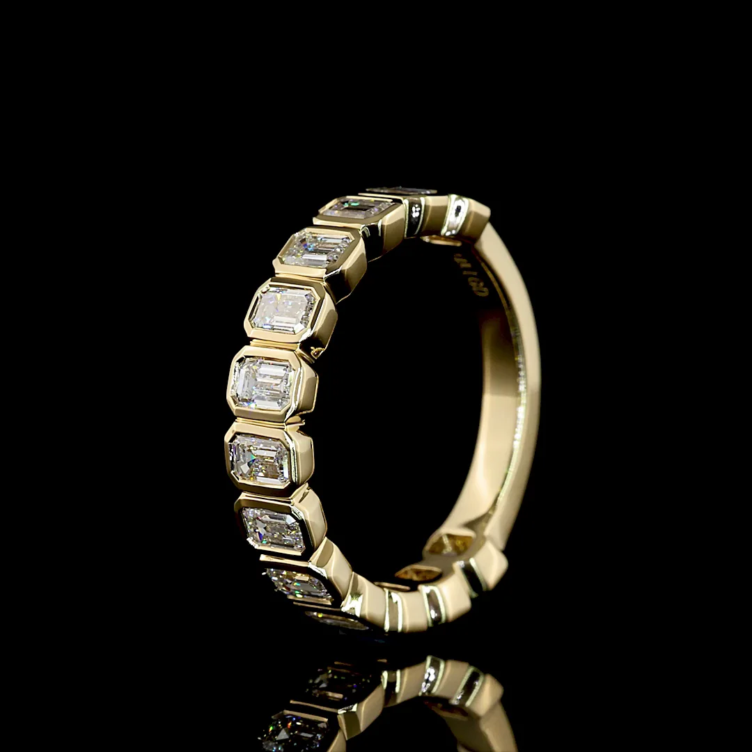 1.3 Cts 14k Yellow Gold Emerald Shape 3/4 Band Eternity Band - Image 4