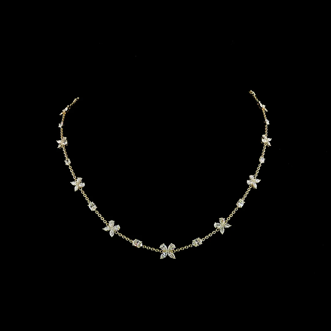 5.14 Cts 14k Yellow Gold Mix Shape Station Necklace - Video