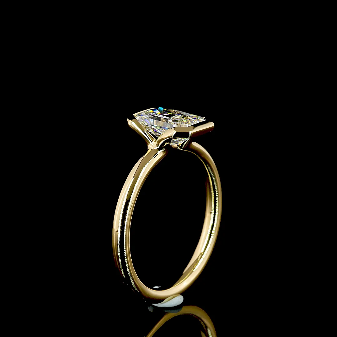 1.53 Cts 18k Yellow Gold Radiant Shape Solitaire Ring - Image 4