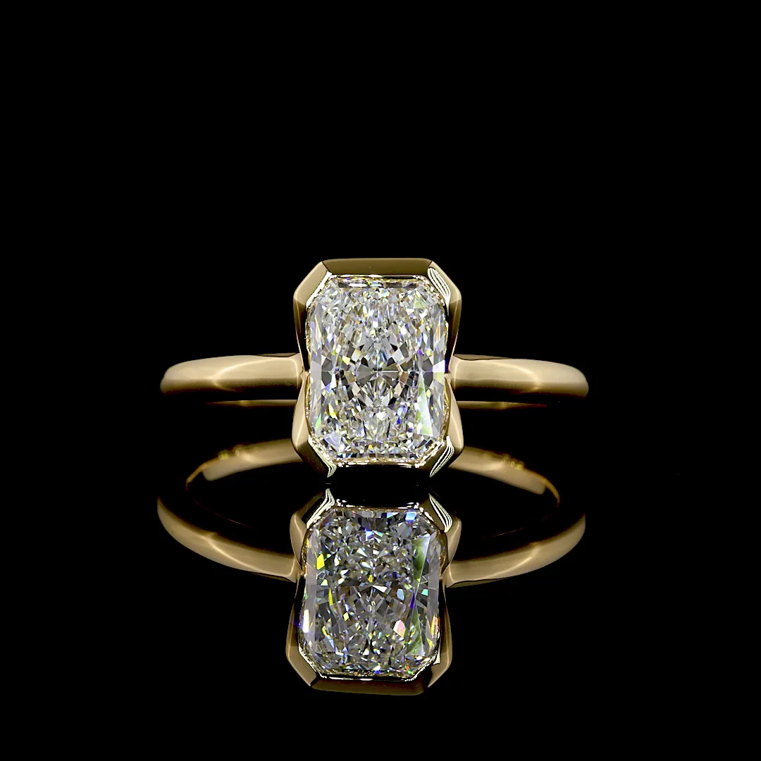 1.53 Cts 18k Yellow Gold Radiant Shape Solitaire Ring - Video
