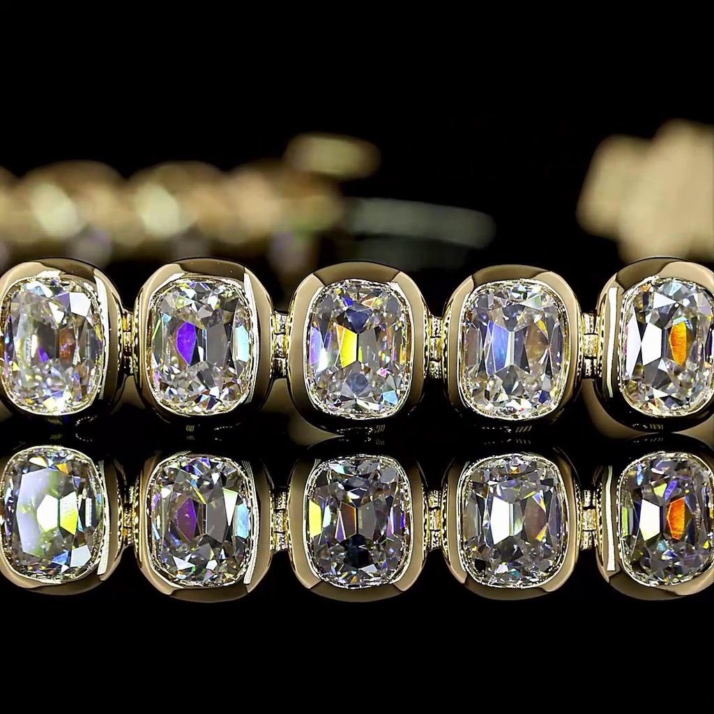 8.69 Cts 14k Yellow Gold Antique Cushion Shape Tennis Bracelet - Image 2