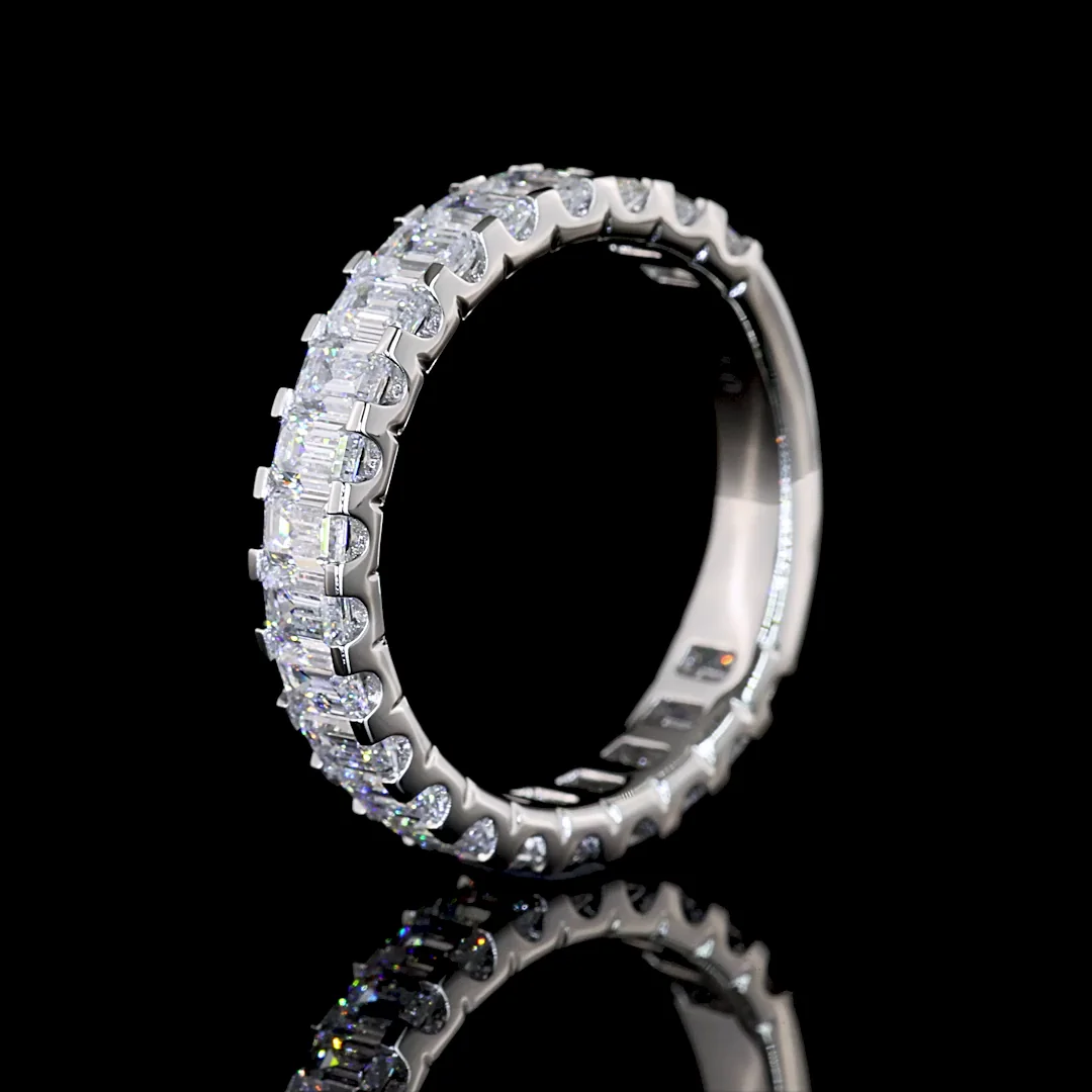 2.12 Cts Platinum Emerald Shape 3/4 Band Eternity Band - Image 4