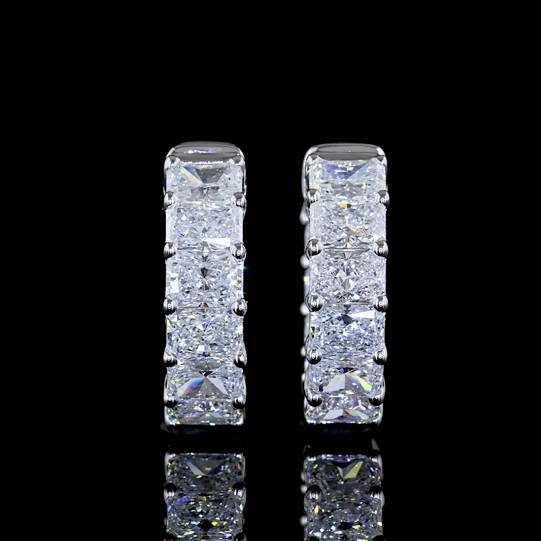 2.3 Cts 14k White Gold Radiant Shape Huggies Earring - Video
