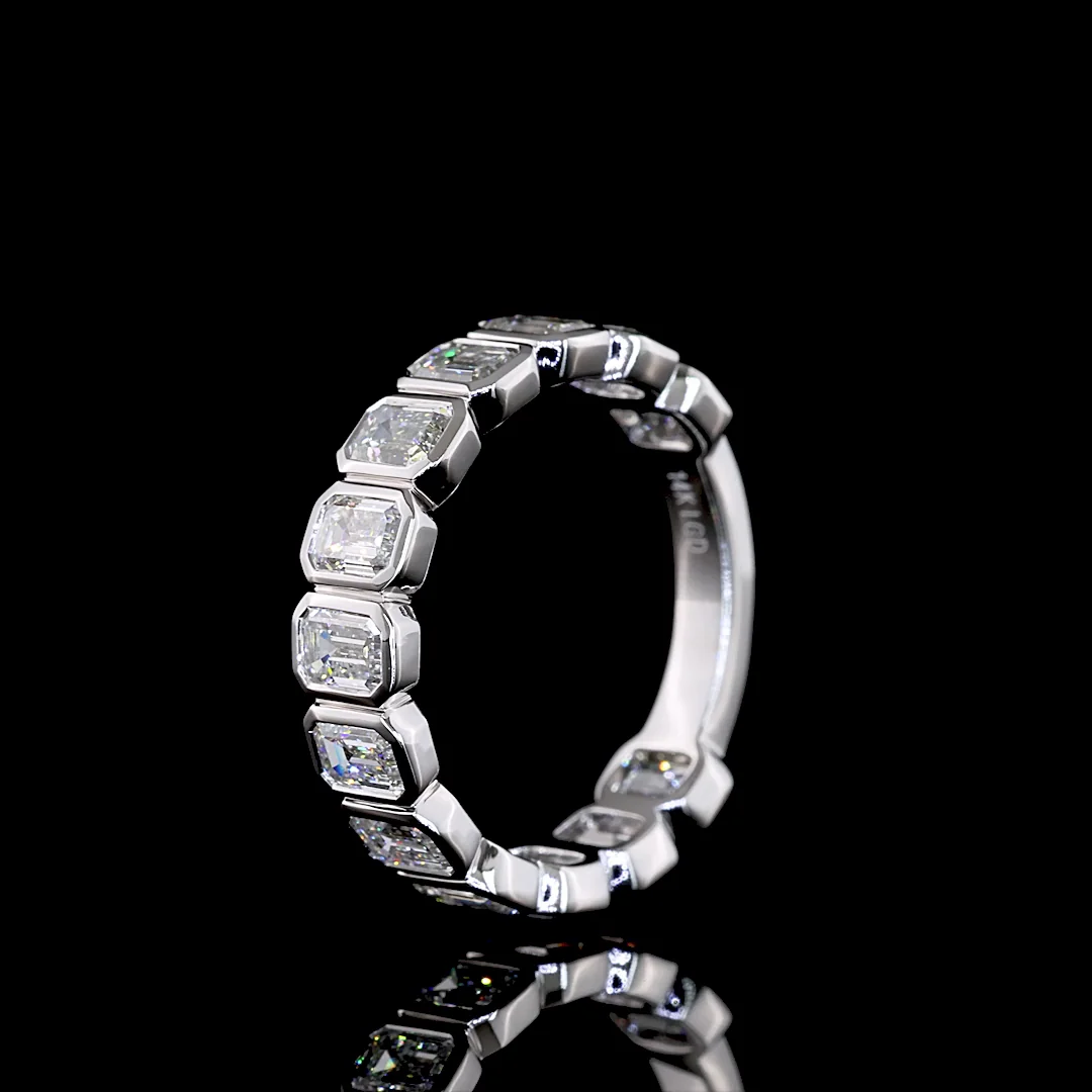 2.06 Cts 14k White Gold Emerald Shape 3/4 Band Eternity Band - Image 4