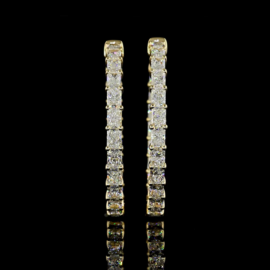 4.88 Cts 14k Yellow Gold Radiant Shape Hoops Earring - Video