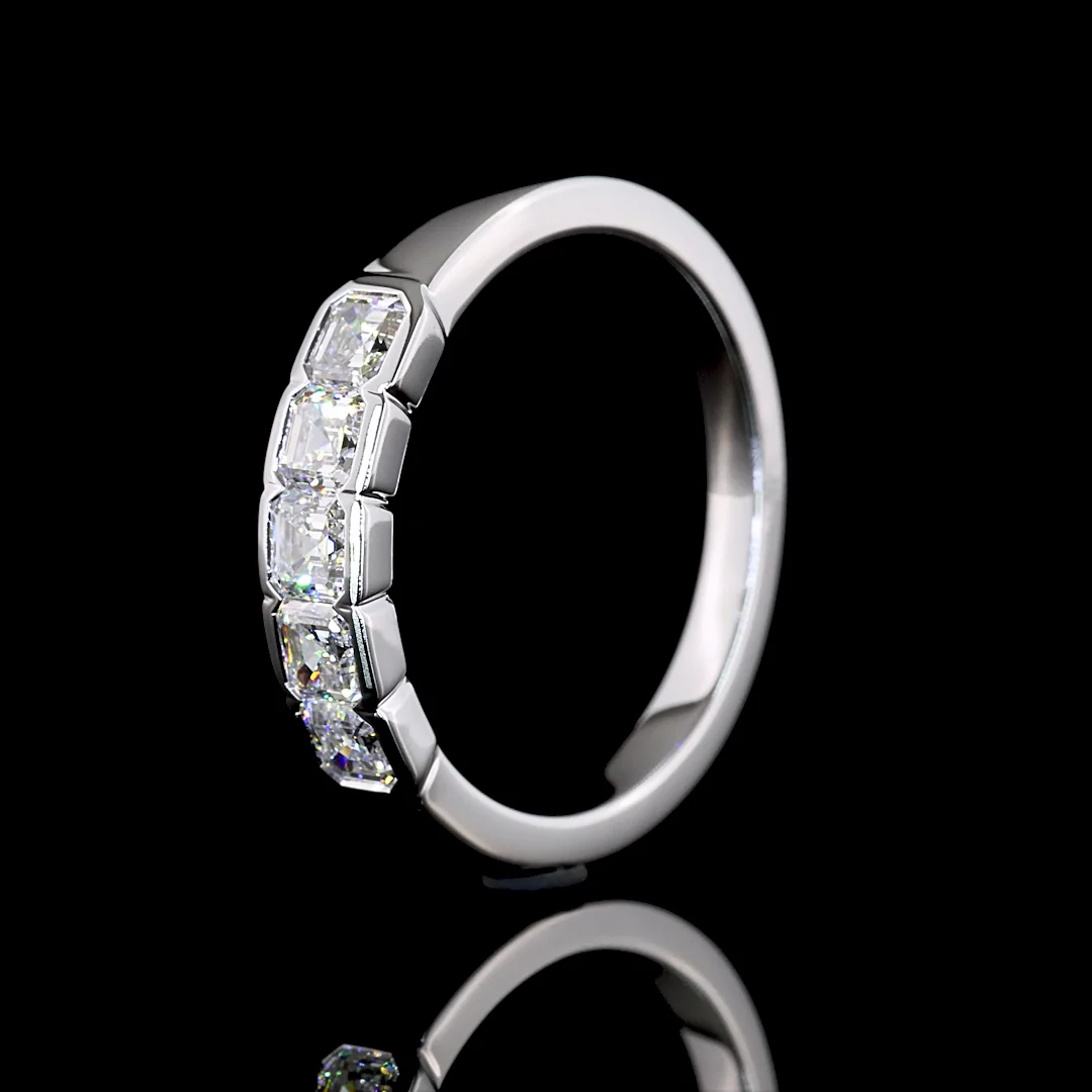 1.05 Cts 18k White Gold Asscher Shape 5 Stones Eternity Band - Image 4