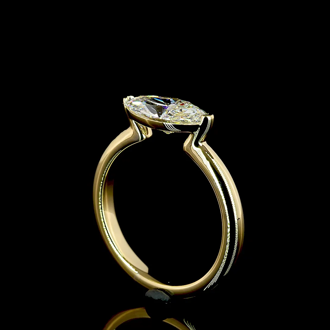 0.89 Cts 14k Yellow Gold Marquise Shape Solitaire Ring - Image 2