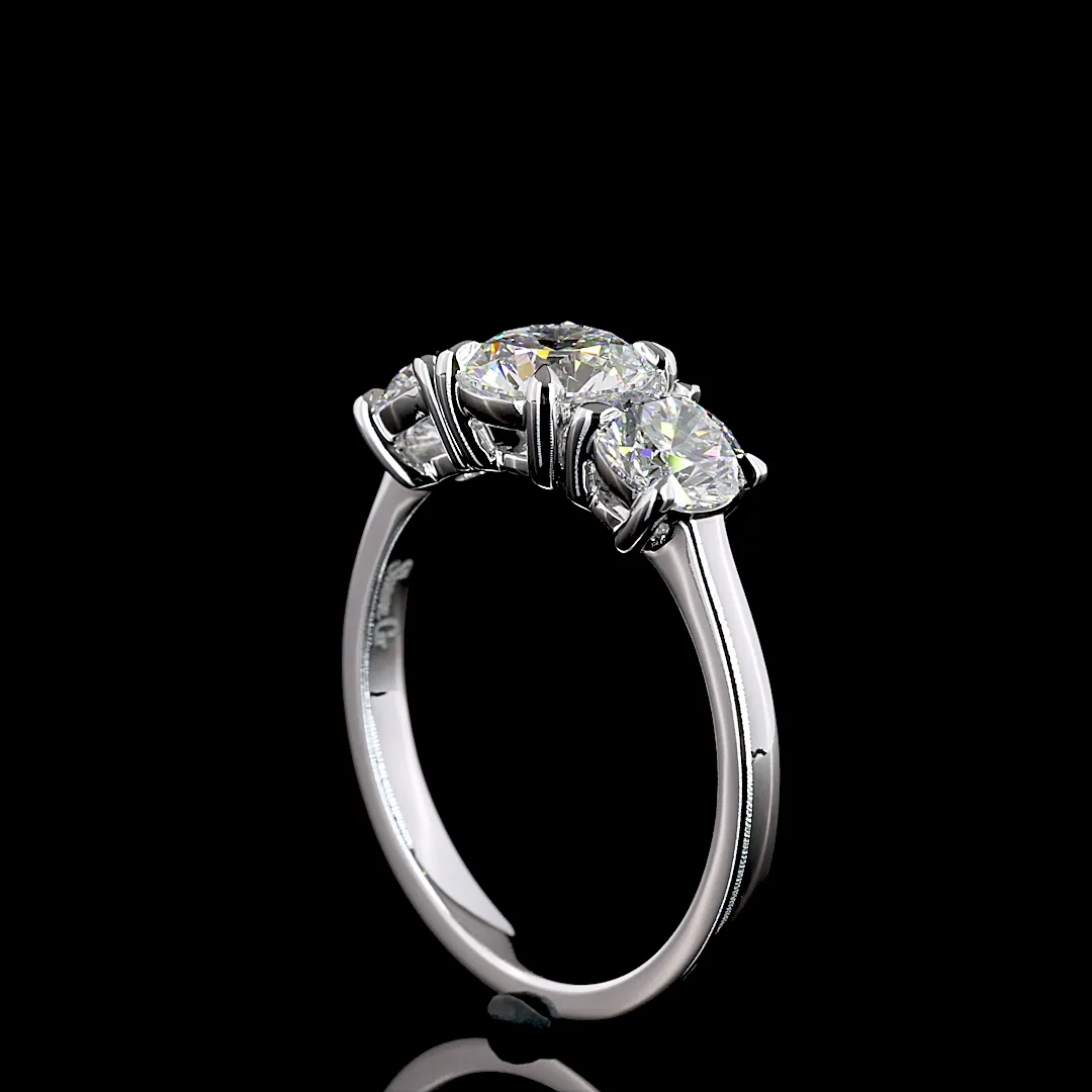 1.99 Cts 14k White Gold Round Shape 3 Stones Ring - Image 2