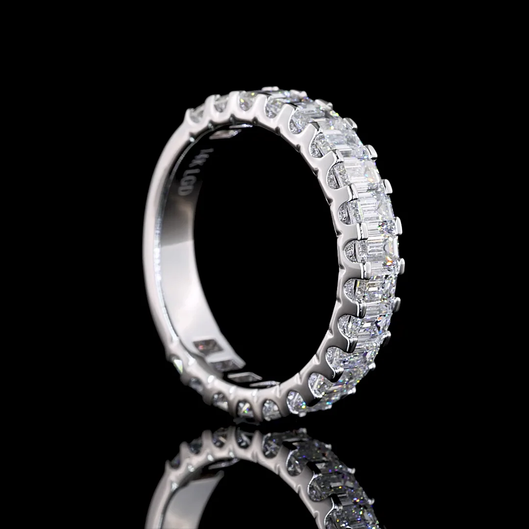 2.06 Cts 14k White Gold Emerald Shape 3/4 Band Eternity Band - Image 2