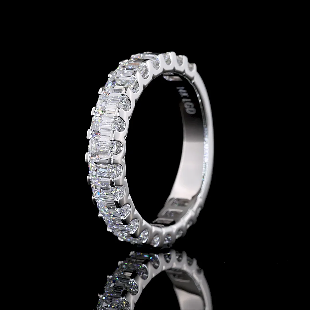 2.06 Cts 14k White Gold Emerald Shape 3/4 Band Eternity Band - Image 4