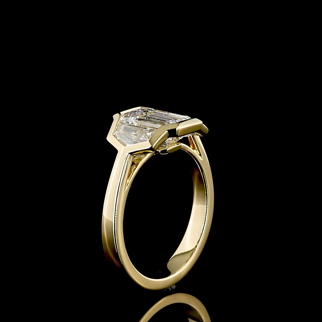 2.98 Cts 14k Yellow Gold Emerald Shape 3 Stones Ring - Image 4