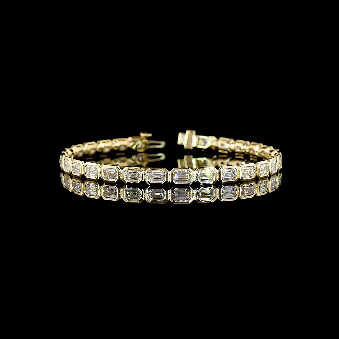 9.27 Cts 14k Yellow Gold Emerald Shape Tennis Bracelet - Video