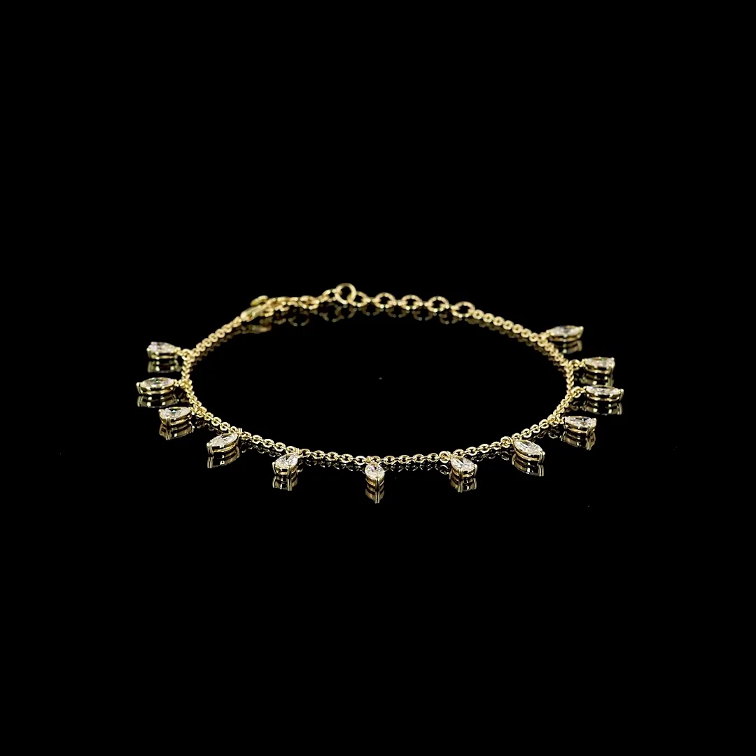 2.57 Cts 14k Yellow Gold Mix Shape Station Bracelet - Video