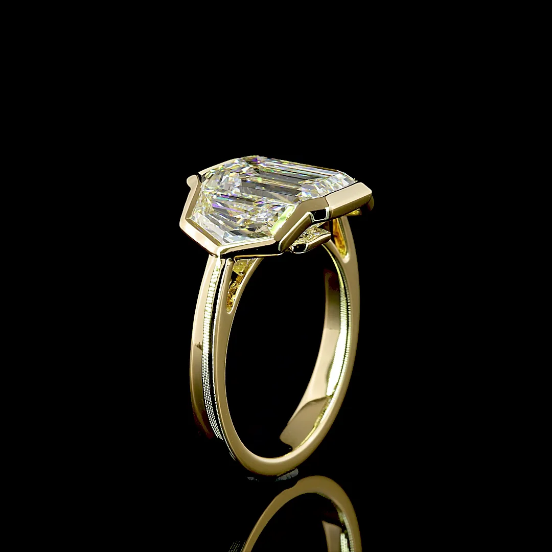 5.96 Cts 14k Yellow Gold Emerald Shape 3 Stones Ring - Image 4