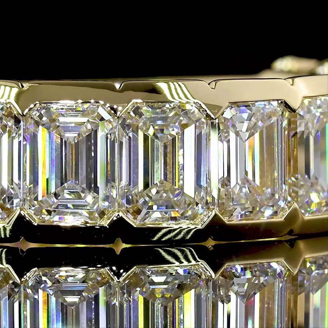 3.85 Cts 14k Yellow Gold Emerald Shape 3/4 Band Eternity Band - Image 3