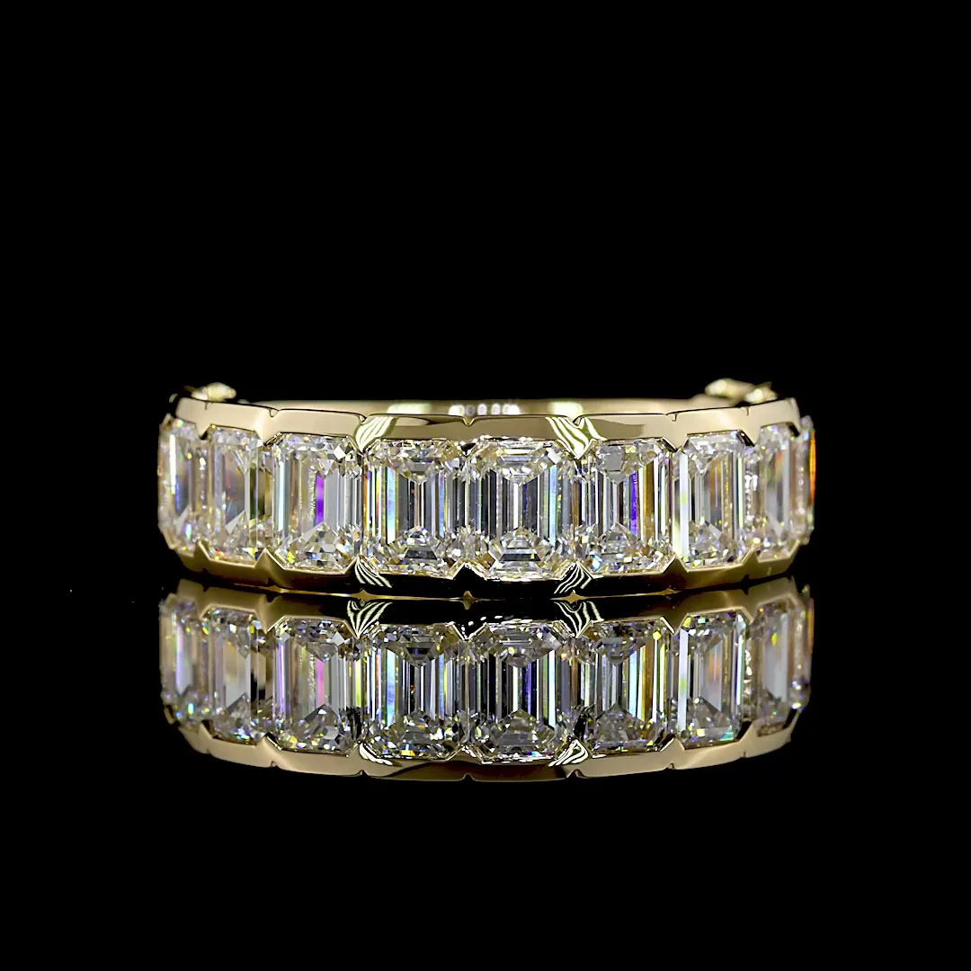 3.85 Cts 14k Yellow Gold Emerald Shape 3/4 Band Eternity Band - Video