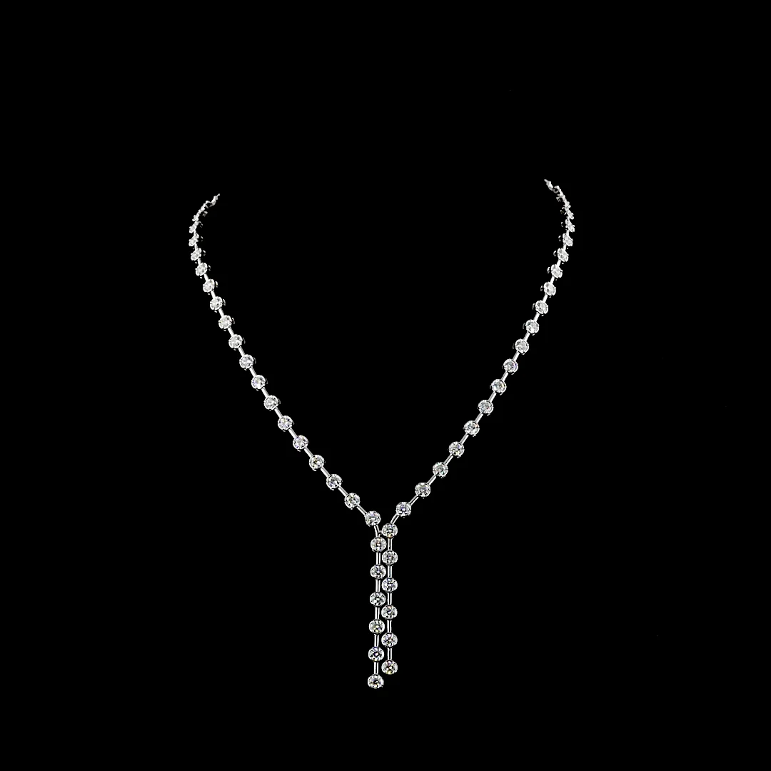 8.68 Cts 14k White Gold Round Shape Lariat Necklace - Video