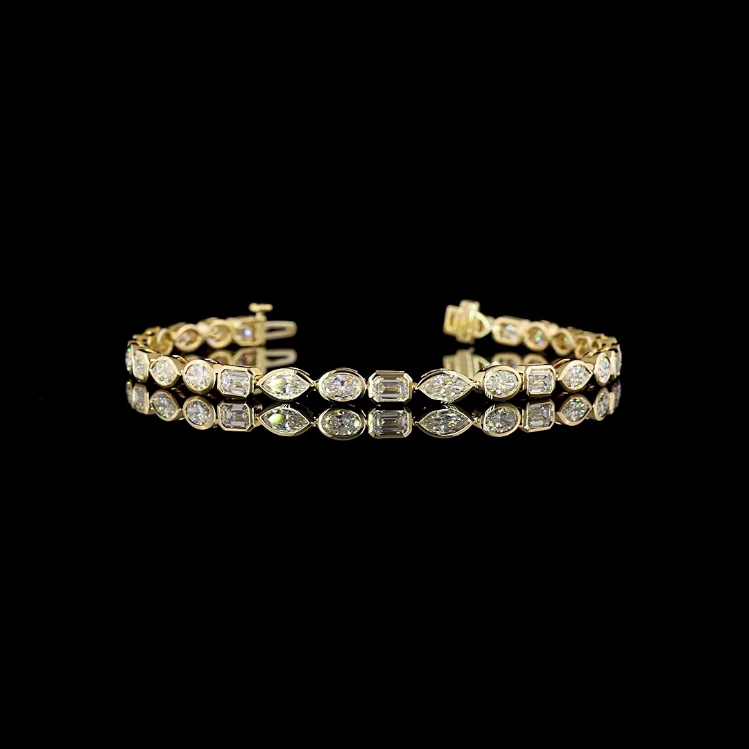 8.54 Cts 14k Yellow Gold Mix Shape Tennis Bracelet - Video