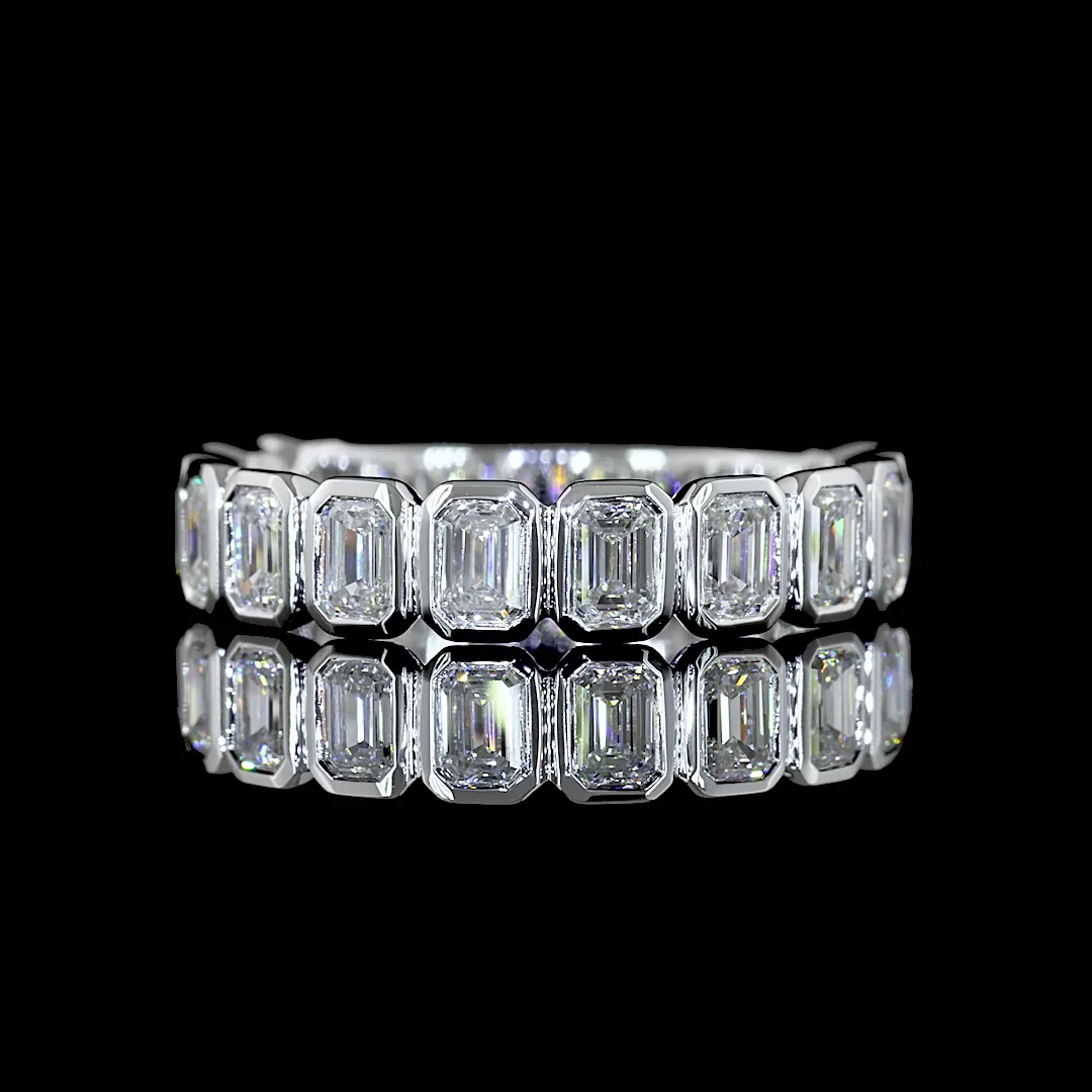 1.38 Cts 18k White Gold Emerald Shape 3/4 Band Eternity Band - Video