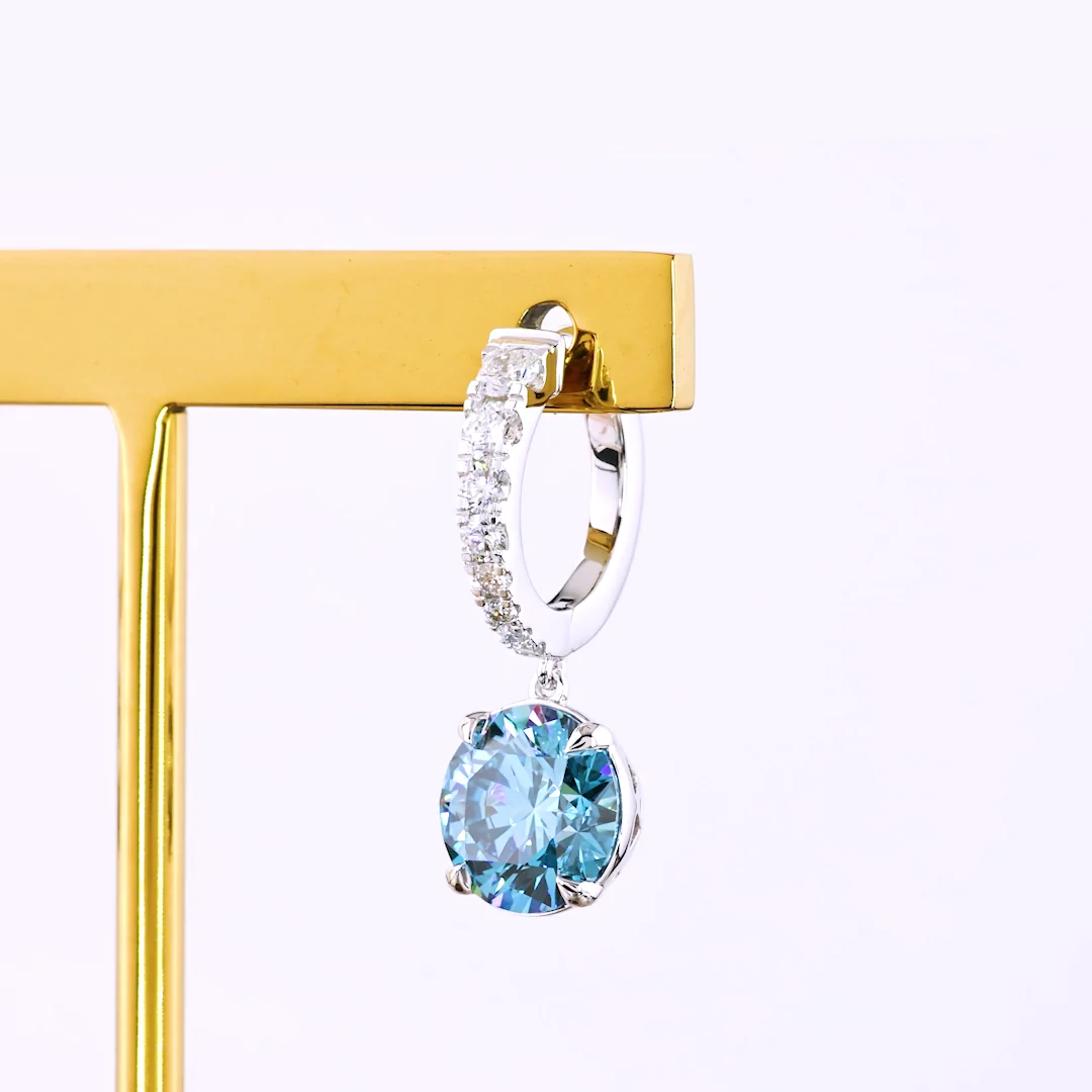 5.19 Cts 14k White Gold Round Shape Hanging Earring - Image 2