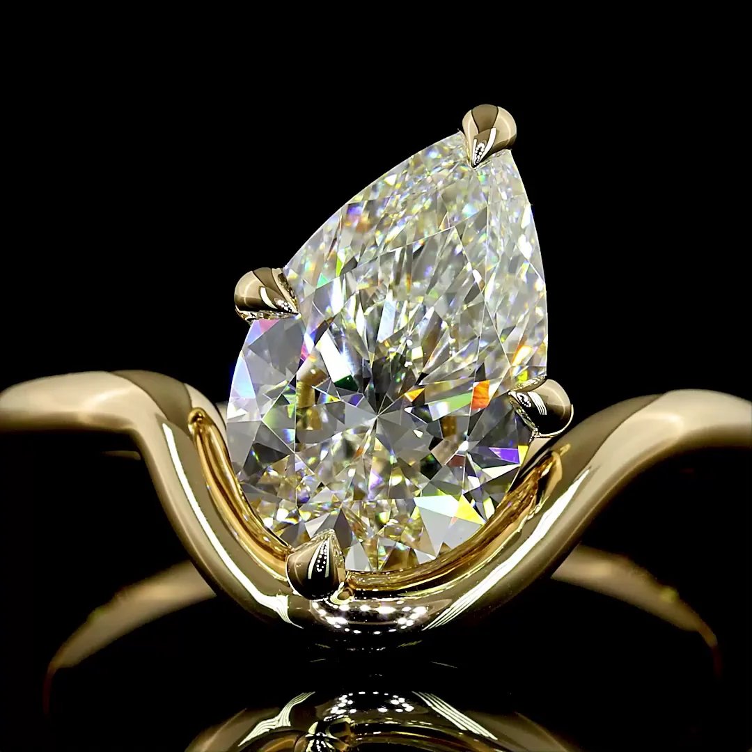 2.11 Cts 14k Yellow Gold Pear Shape Solitaire Ring - Image 3