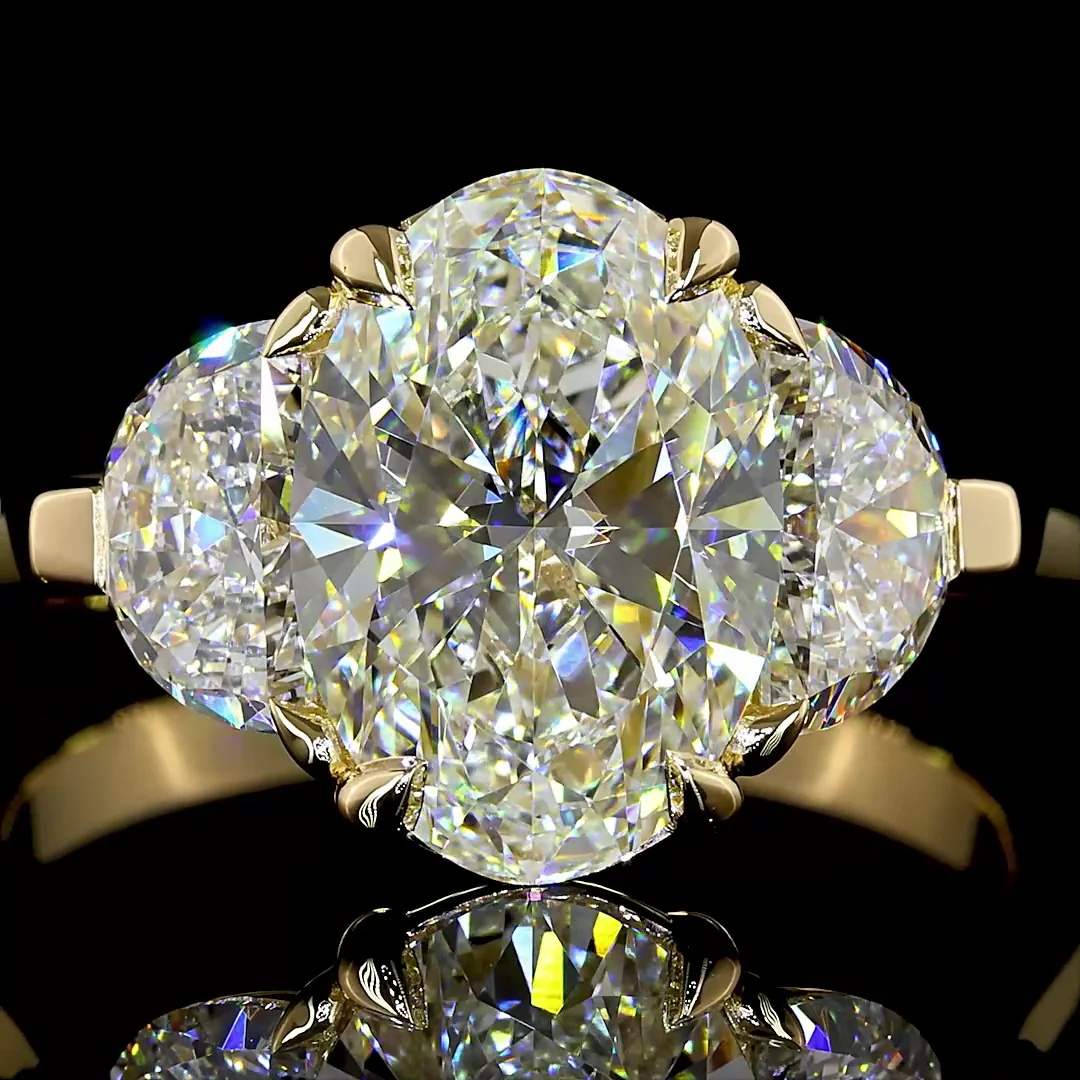 3.52 Cts 14k Yellow Gold Oval Shape 3 Stones Ring - Image 3