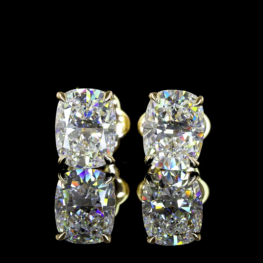 2.45 Cts 14k Yellow Gold Cushion Brilliant Shape Studs Earring - Video