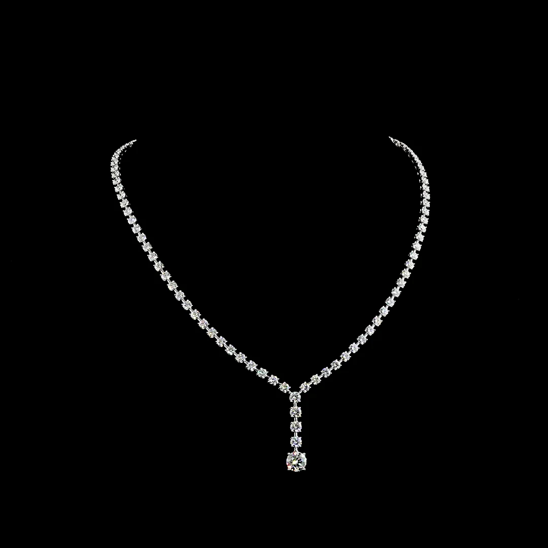 11.75 Cts 14k White Gold Round Shape Lariat Necklace - Video