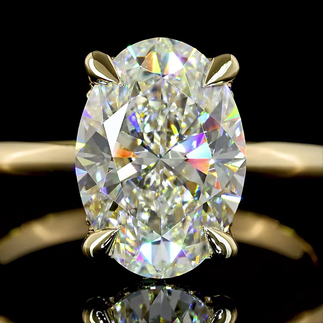 3.09 Cts 14k Yellow Gold Oval Shape Hidden Halo Ring - Image 3