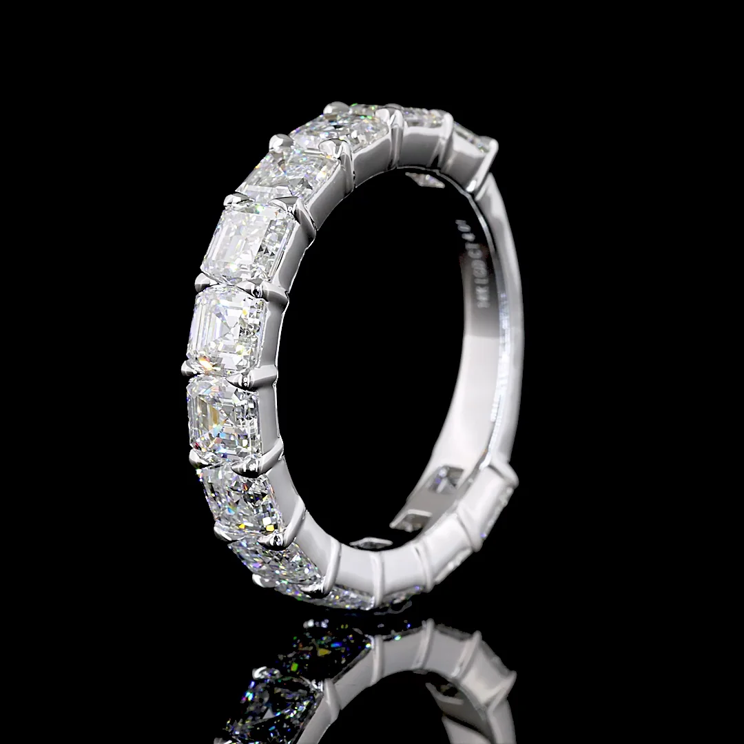 4.01 Cts 14k White Gold Asscher Shape 3/4 Band Eternity Band - Image 4
